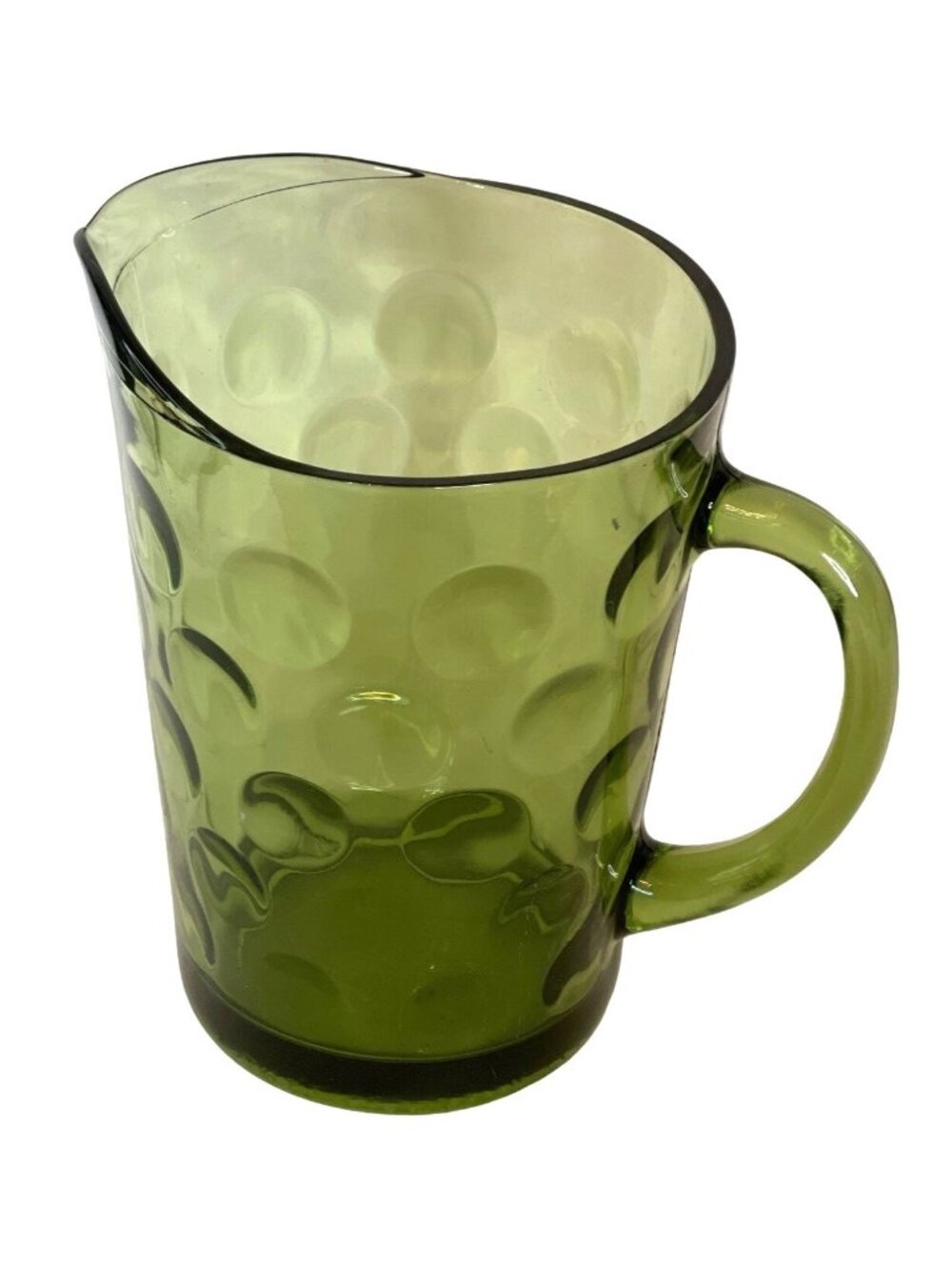 Vintage Hazel Atlas Eldorado Glass Avocado Green Coin Dot Thumbprint 1960's 8"